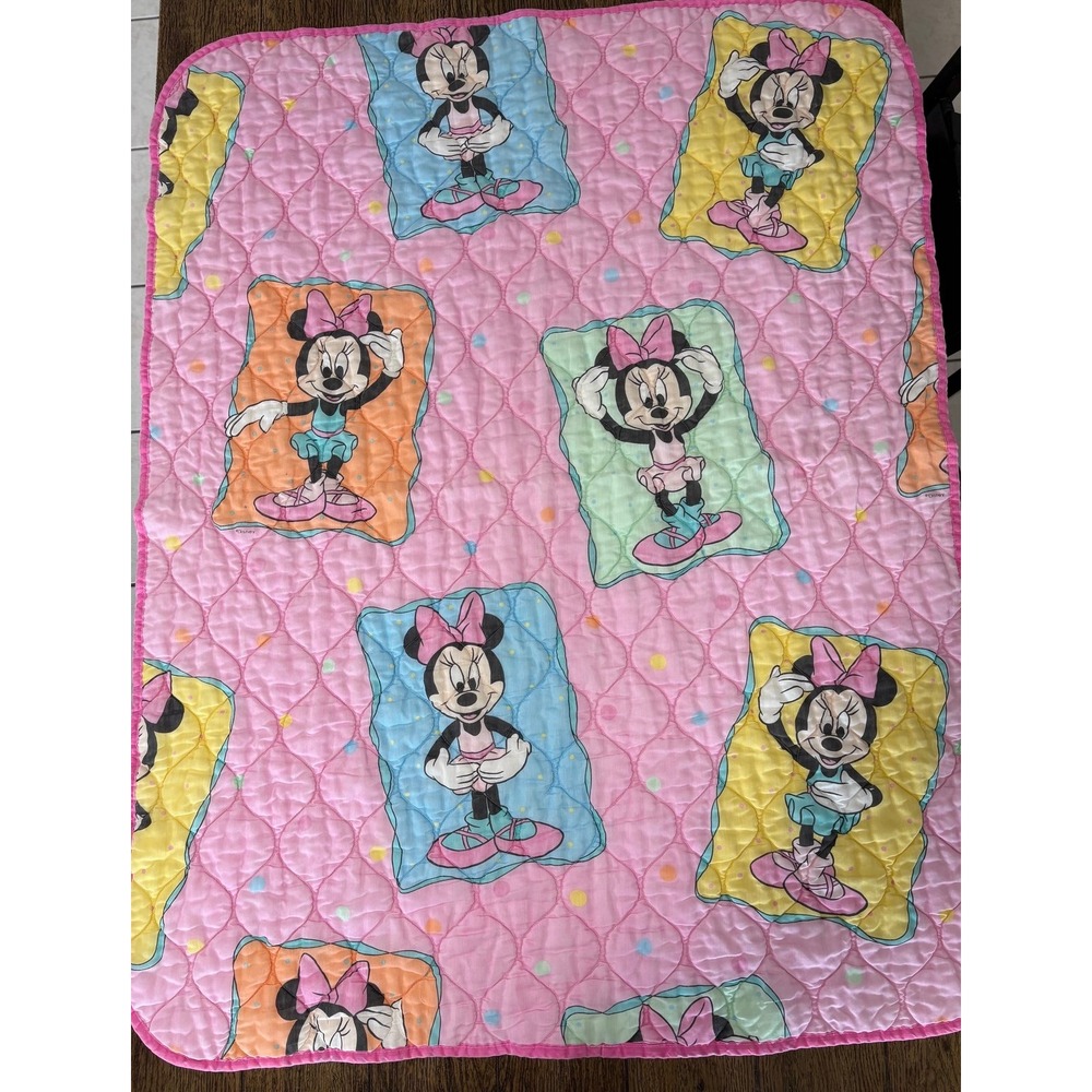 Vintage Disney Dundee Minnie Mouse Quilt Baby Blanket Comforter Pink Ballerina
